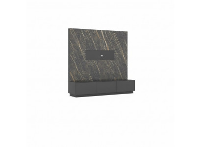 Moderne grijze luxe woonwand van houten meubels, designer woonkamermeubilair inrichting.