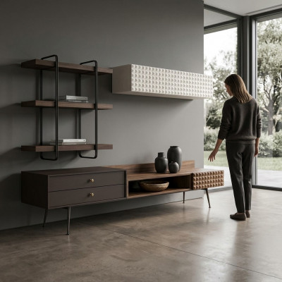 Bruin compleet woonkamer meubels muurkast tv-standaard wandplanken
