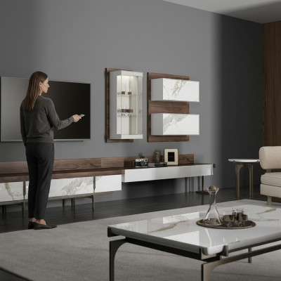 Woonwand tv-standaard dressoir wandkast modern woonkamer hangende vitrine hout