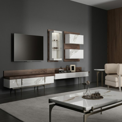 Woonwand tv-standaard dressoir wandkast modern woonkamer hangende vitrine hout