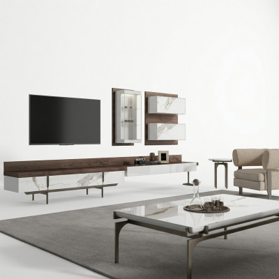 Woonwand tv-standaard dressoir wandkast modern woonkamer hangende vitrine hout