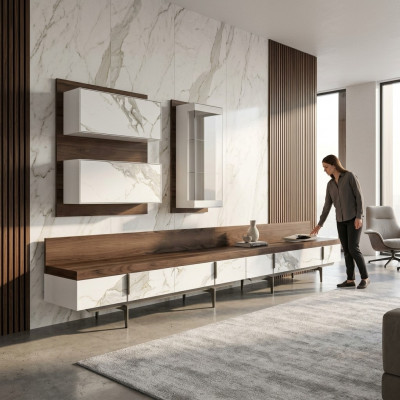 Moderne luxe wandmeubel met 2 tv-standaards, compleet wandmeubel hangvitrine nieuw