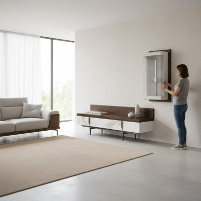 Woonkamer set 2-dlg TV-standaard Compleet Hangende vitrine Luxe Modern Design