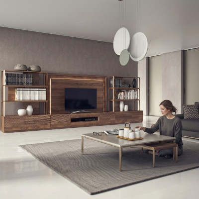 Woonkamerset 4-delig tv-standaard 2x boekenplanken houten meubels tv-frame compleet