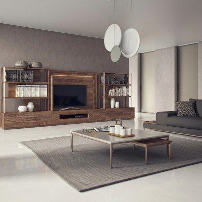 Woonkamerset 4-delig tv-standaard 2x boekenplanken houten meubels tv-frame compleet