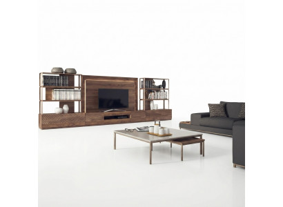 Woonkamerset 4-delig tv-standaard 2x boekenplanken houten meubels tv-frame compleet