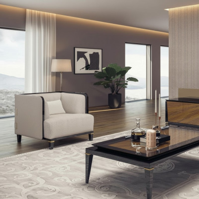 Nieuwe moderne meubels woonkamer fauteuil ontwerper inrichting wit gestoffeerde zitting