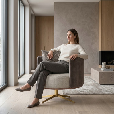 Innovatieve designer fauteuil voor moderne woonkamermeubelen van hoogwaardig kunstleer.