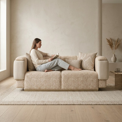 Luxe woonkamer meubels bank bank tweezitter beige banken gestoffeerde meubels