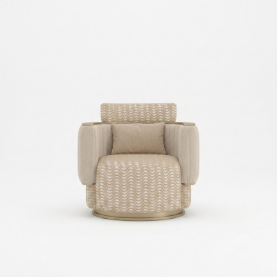 Beige fauteuil woonkamer luxe gestoffeerde meubels design moderne inrichting nieuw.