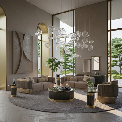 Compleet 3-delige gestoffeerde bank Driepersoons Modern Fauteuil Woonkamer Tweezitsbank