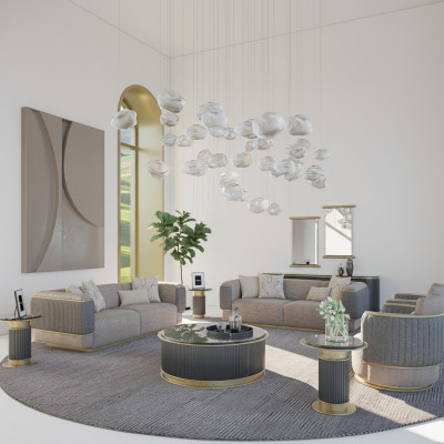Sofagroep 4-delig Gestoffeerde Bank Woonkamer Driezitsbank Ontwerp Modern Fauteuil