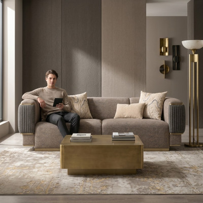 Grijs driezitsbank Luxe Design gestoffeerde meubels Moderne woonkamerbanken Bank
