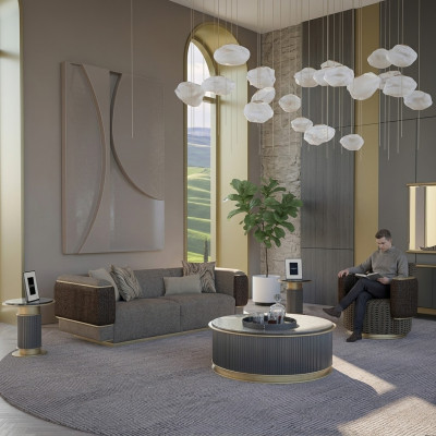 Bekleding Textiel Bankstel Set 2-dlg Woonkamer Driezitsbank Bank Modern Fauteuil