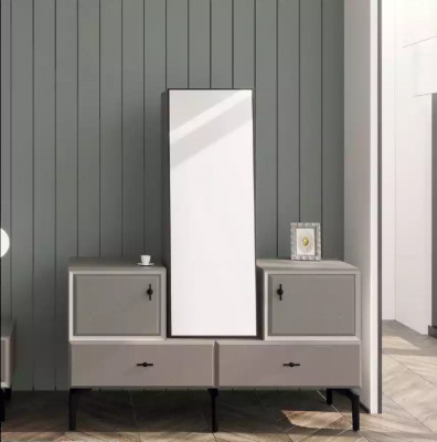 Grijze slaapkamerset, designerbed, commode, kledingkast, luxe 5-delig.
