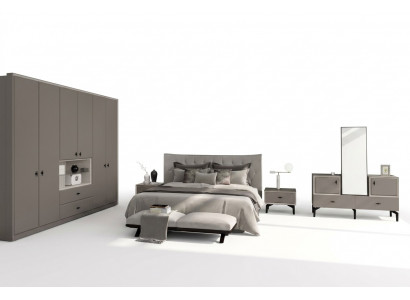 Grijze slaapkamerset, designerbed, commode, kledingkast, luxe 5-delig.