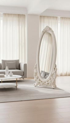 Vloer spiegel in de woonkamer hout klassiek wit een nieuwe luxe in de binnenruimte.