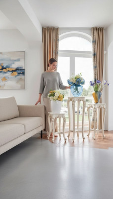 Bloemenstandaard in klassieke stijl voor in de woonkamer, luxe standaard met plank zuil, 3-delig.