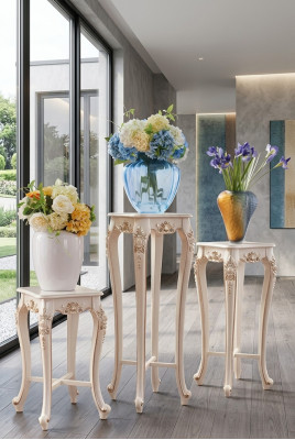 Bloemenstandaard in klassieke stijl voor in de woonkamer, luxe standaard met plank zuil, 3-delig.