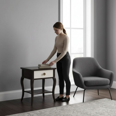 Nachtkastje Houten Tafel Slaapkamer Ontwerp Bijzettafel Antieke Stijl Nieuw