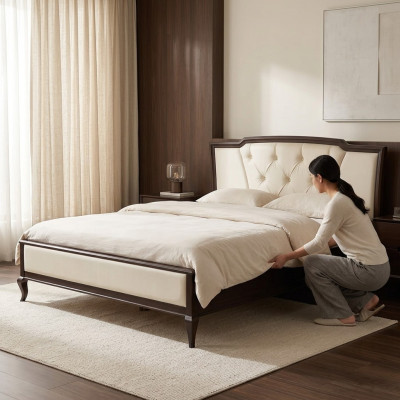 Bed van hout Chesterfield bedden Tweepersoons bed in de slaapkamer Fluweel Textiel