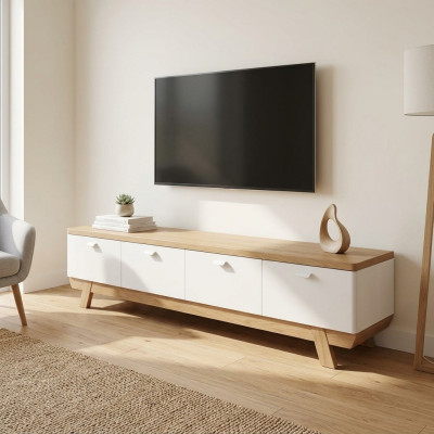 Woonkamer tv-standaard hout televisie wit standaard kast meubels rtv