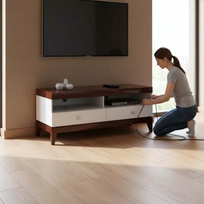 Woonkamer tv-standaard televisie wit dressoir kast meubels hout.  (de) Wohnzimmer TV-Ständer Fernsehen weißer Sideboard Schrank Möbel Holz.