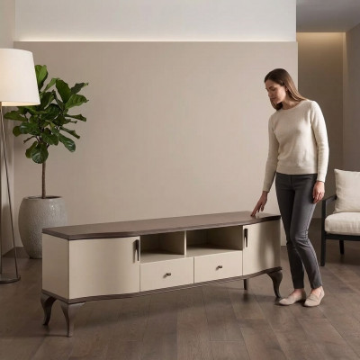 Woonkamer meubels woonkast tv-standaard wandplank hout beige modern dressoir