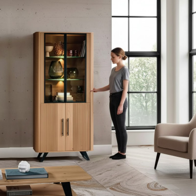 Vitrine meubels woonkamer kast beige glazen vitrinekasten Nieuw