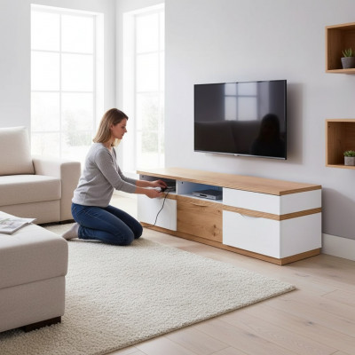 TV standaard tv wand woonwand laagbord wit hoogglans tv standaard
