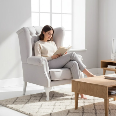 Fauteuil Zits Solo-ontwerp Witte bekleding Woonkamer Meubels Tv-Luie stoel