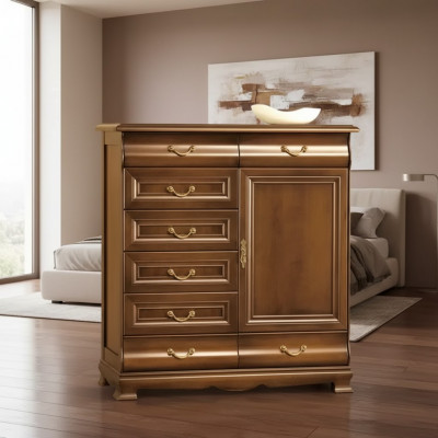 Laden van massief eikenhout, dressoirs, dressoirs van massief hout, echte houten kast.