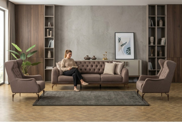 Beige Chesterfield woonkamerset met 3+1 zits luxe bank nieuw.