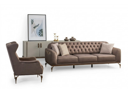Beige Chesterfield woonkamerset met 3+1 zits luxe bank nieuw.