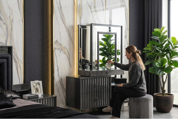 Zwarte make-uptafel Luxe houten console Designer slaapkamer meubels