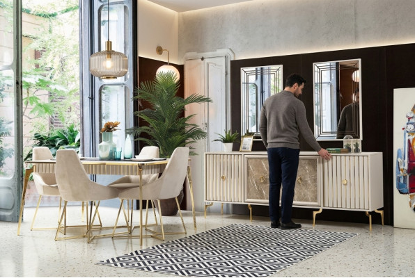 Luxe eetkamer meubels Eettafel 6x stoelen Dressoir Spiegel 10-delige Nieuw
