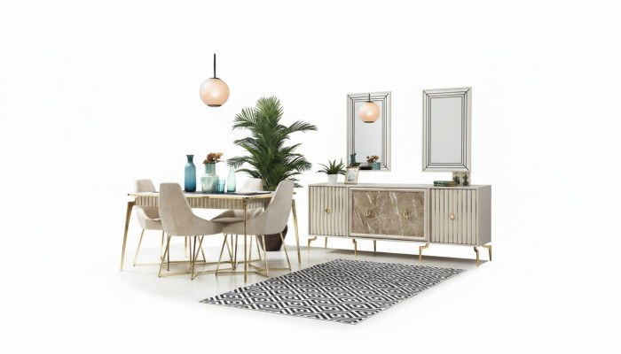 Luxe eetkamer meubels Eettafel 6x stoelen Dressoir Spiegel 10-delige Nieuw