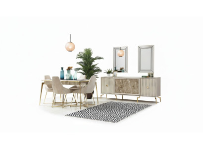 Luxe eetkamer meubels Eettafel 6x stoelen Dressoir Spiegel 10-delige Nieuw