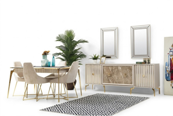 Luxe eettafel eetkamertafel voor 4 personen stoelen dressoir modern