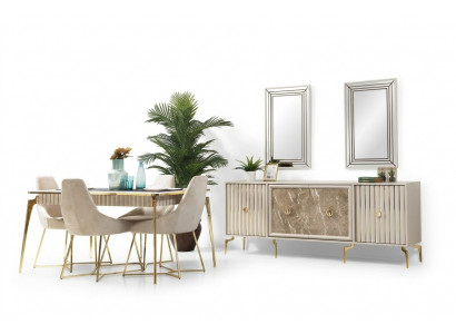 Stijlvolle eetkamerset luxeset ontwerptafel met 6 stoelen.