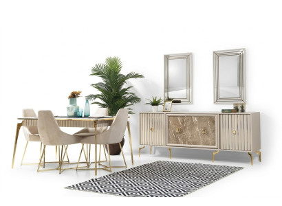 Gouden eetkamerset luxe set eettafel met stoelen designmeubelen.