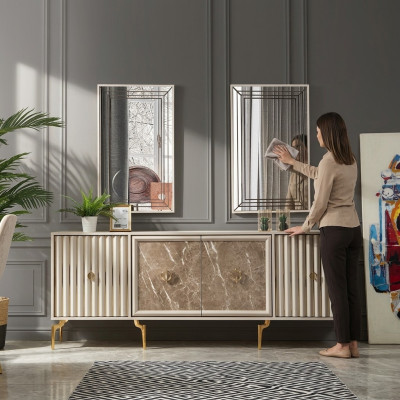 Modern dressoir met 2 spiegels, ontwerper van luxe woonkamermeubelen van hout.