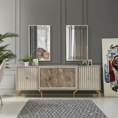 Modern dressoir met 2 spiegels, ontwerper van luxe woonkamermeubelen van hout.