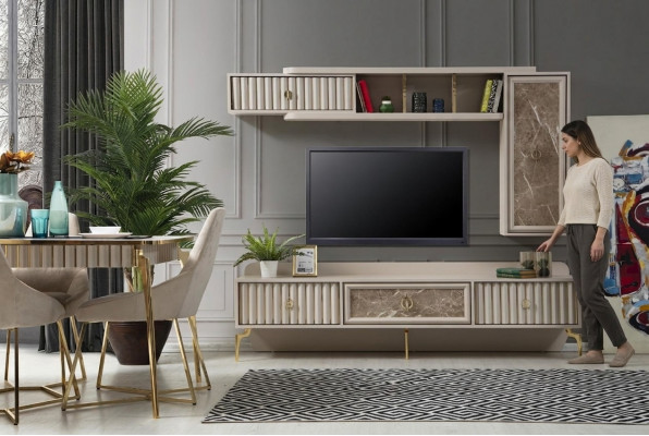 Ontwerper Moderne woonkamer Luxe houten planken Woonkamer meubels Stijlvol