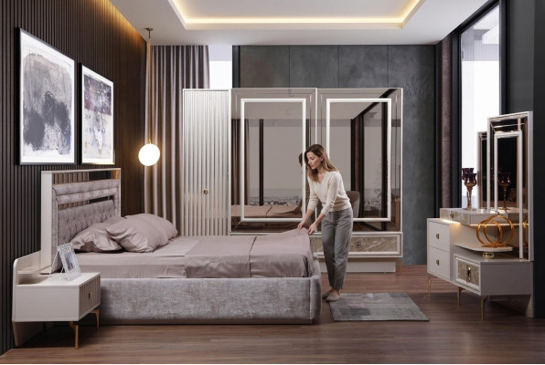 Modern compleet slaapkamer set Designer bed 2x nachtkastjes 5-delig
