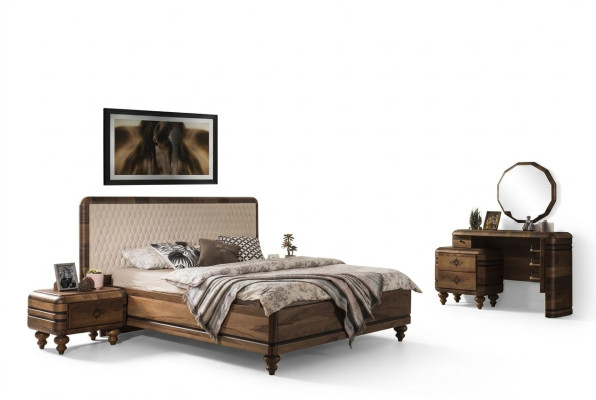 Klassieke slaapkamer set Luxe bruin bed Nachtkastjes Kaptafel