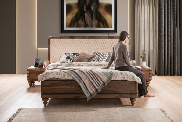 Slaapkamermeubilair Luxe Designer Bed 2x Nachtkastjes Tweepersoonsbed 3-delig
