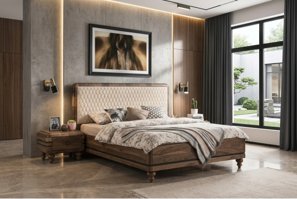 Slaapkamermeubilair Luxe Designer Bed 2x Nachtkastjes Tweepersoonsbed 3-delig
