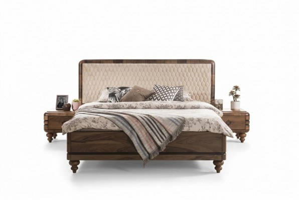 Slaapkamermeubilair Luxe Designer Bed 2x Nachtkastjes Tweepersoonsbed 3-delig
