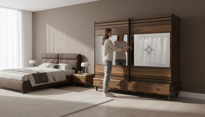 Moderne kledingkast Luxe kast Houten kasten Bruin Slaapkamer